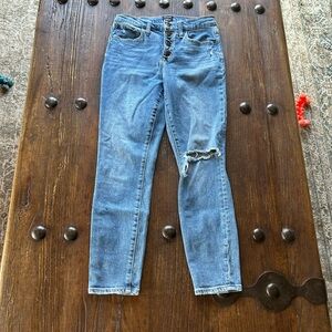 J. Crew Medium Blue Ripped High-rise Skinny Jeans